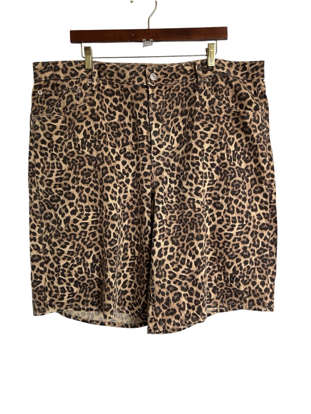 American Eagle Leopard Print Denim Jort Shorts Womens 18 Bermuda 90s dreamy drap